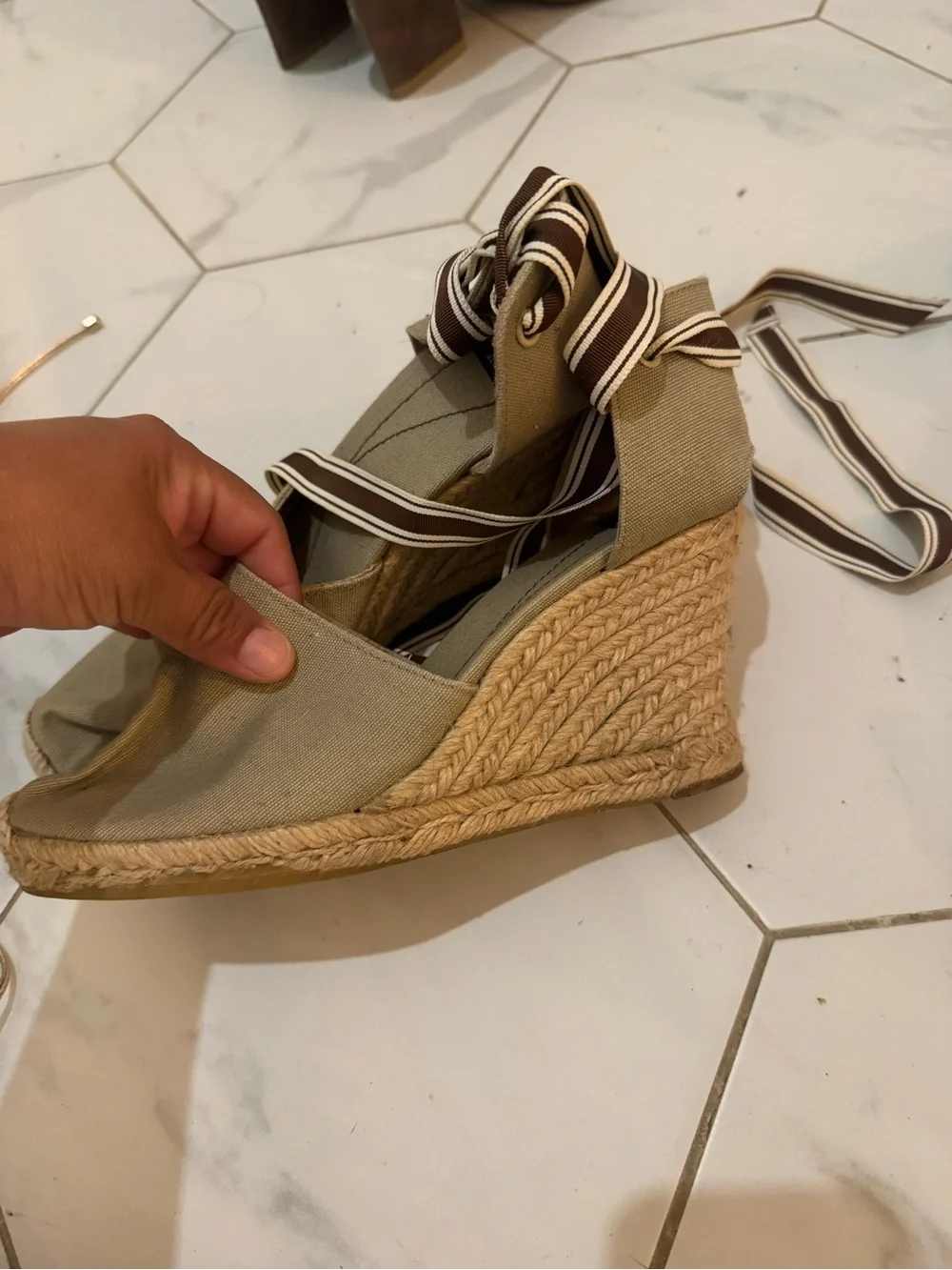 kate spade Tan Brown Ankle-Tie Wedge Espadrilles